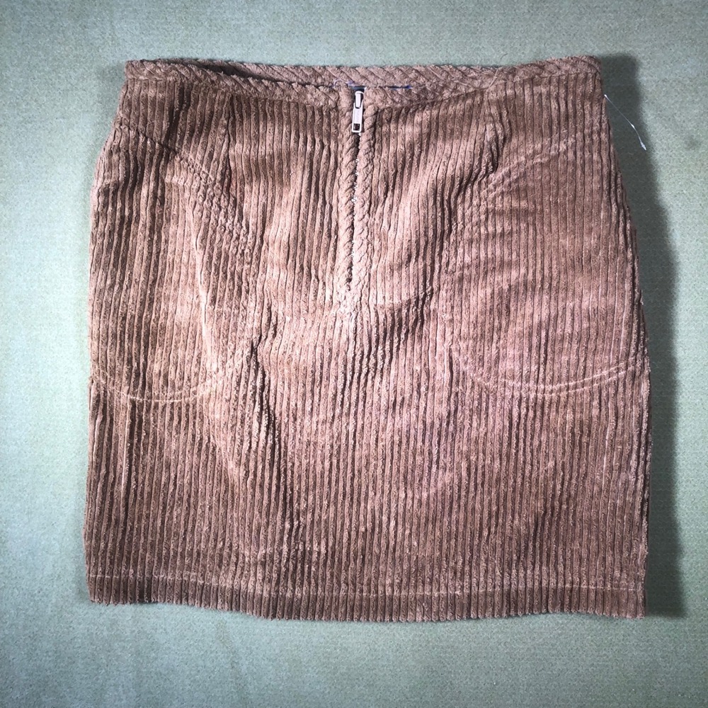 Esprit Corduroy Skirt Women 30 Brown Vintage 90s Mini Pockets Zipper Front Y2K
